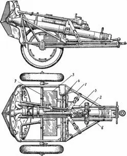 Рис 79Миномет в походном положении Колесный ход обр 1938 г правое колесо - фото 88