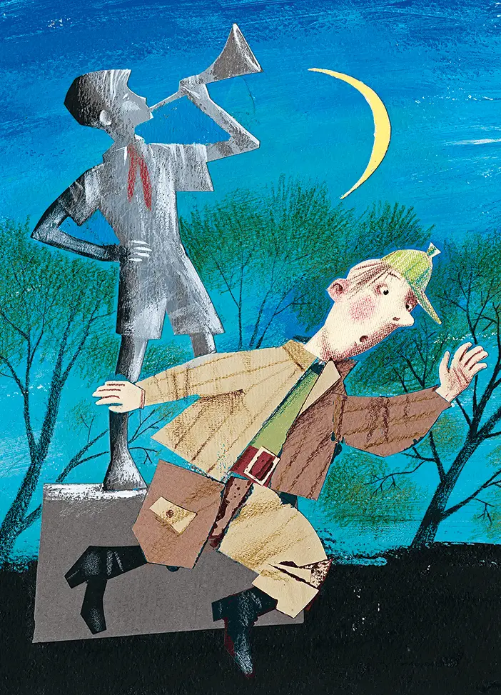 Под луной стояли две скульптуры мальчик с горном и мальчик с пакетом Булочкин - фото 12