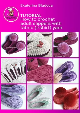 Ekaterina Bludova How to crochet adult slippers with fabric (t-shirt) yarn. Tutorial обложка книги