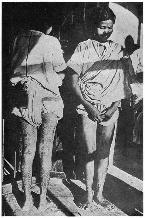 Gond women showing tattooing on backs of legs Round the neck they have - фото 10