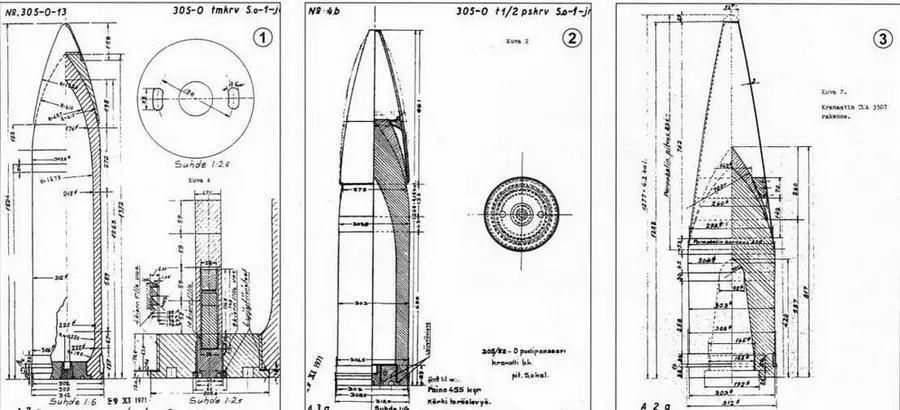 Некоторые финские 305мм снаряды 1 Фугасный чертежа ТМА 3540 это бывший - фото 31