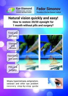 Fedor Simonov Natural vision quickly and easy! How to restore 20/20 eyesight for 1 month without pills and surgery? Miopia, hypermetropia, astigmatism, cataract and other eye problem recovery step-by-step guide обложка книги