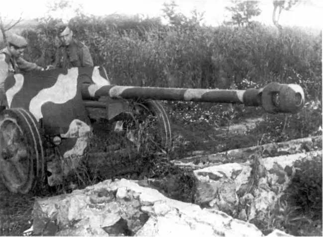Бойцы Красной Армии осматривают трофейную немецкую пушку Pak 40 2й - фото 169