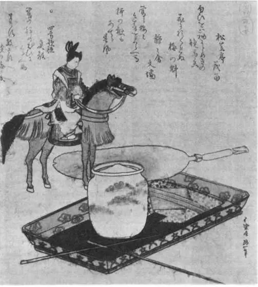 Хокусай Из серии Все о лошадях Суримоно Ученики и жена Хокусая - фото 33