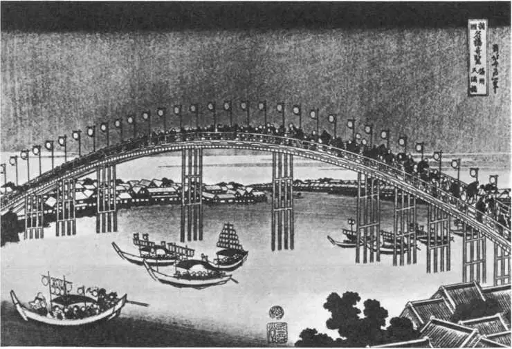Хокусай Праздник фонарей Из альбома Мосты Хокусай Мост Парчового пояса - фото 70