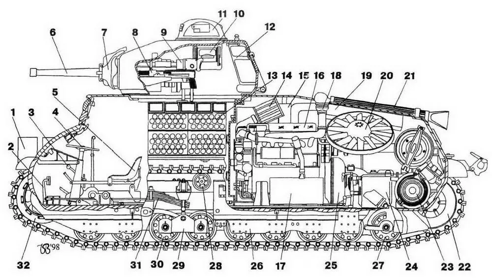 Char de cavalerie Somua S3 5 1 кожух фары 2 педали главного фрикциона 3 - фото 52