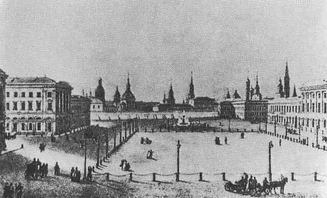 Театральная площадь в Москве Акварель 1840е годы М С Щепкин с дочерью - фото 17