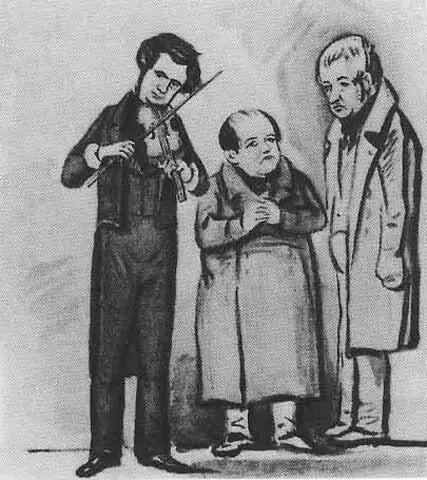 Шарж на скрипача К И Липинского М С Щепкина и неизвестное лицо Акварель - фото 40