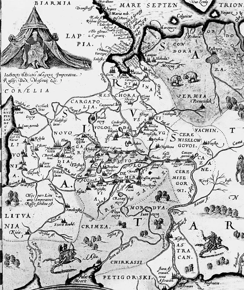 Рис 22 Фрагмент карты России Антония Дженкинсона 1562 го да Раскрашенная - фото 22