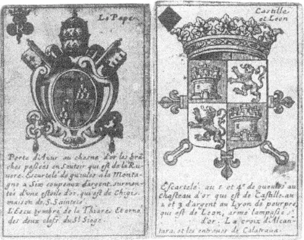 ИГРАЛЬНЫЕ КАРТЫ С ГЕРАЛЬДИКОЙ ИЗ КНИГИ КЛОДА ОРОНСА ФИНЕ ДЕ БРИАНВИЛЛЯ 1655 Г - фото 75
