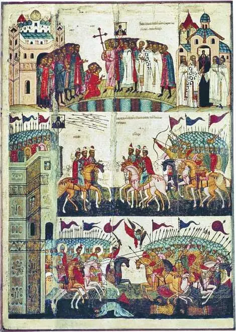 Битва новгородцев с суздальцами Икона XV в Хорошо видны всадники - фото 179