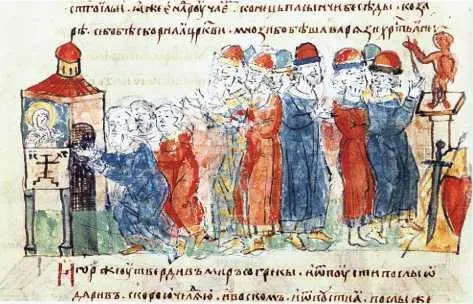 Клятва дружинниковхристиан Миниатюра Радзивилловской летописи Христиане - фото 197