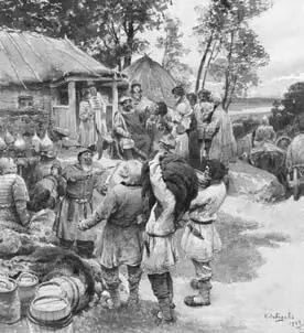 Князь Игорь собирает дань с древлян в 945 году Полюдье КВ Лебедев - фото 8