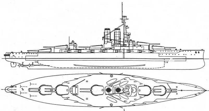 Линейный корабль Эрин б Решадие Наружный вид и вид сверху в 1915 г - фото 35