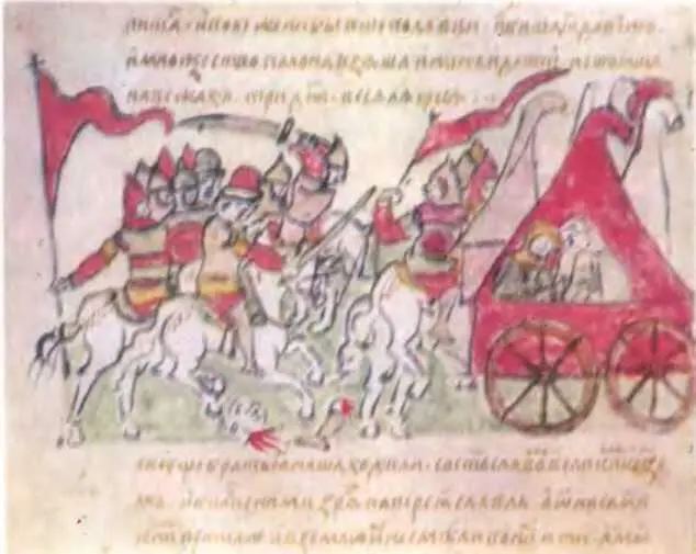 Победа Игоря над половцами Миниатюра XV в Радзивилловская летопись БАН - фото 1