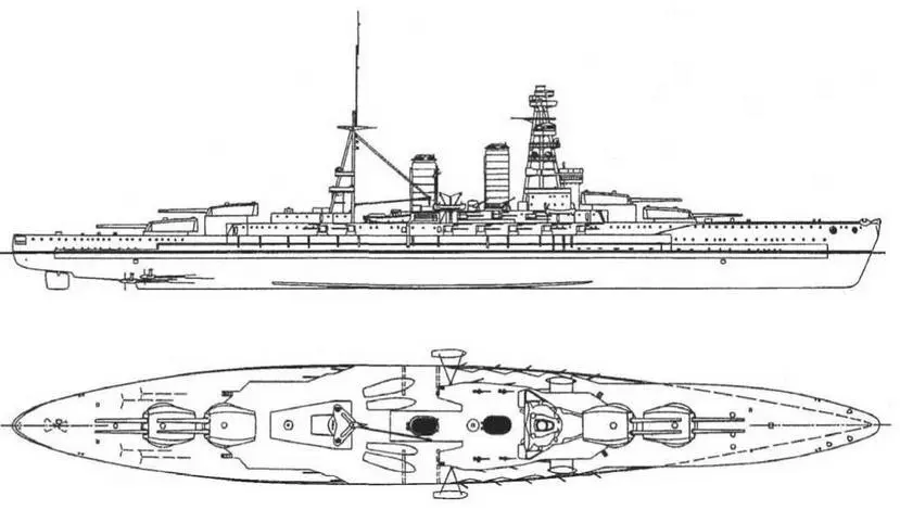 Линейный корабль Мутсу 1921 г Наружный вид и вид сверху Линейный - фото 10