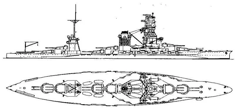 Линейный корабль Хьюга 1936 г Наружный вид и вид сверху Линкор Хьюга - фото 63