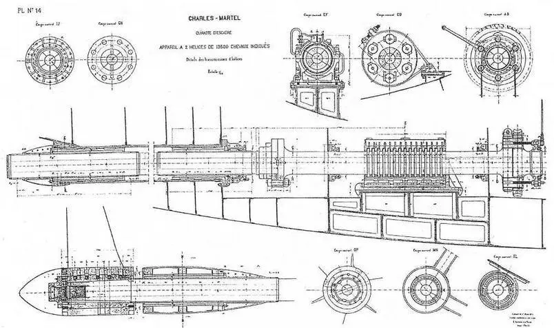 Броненосец Шарль Мартель 1896 г Чертежи гребного вала ступицы винта и - фото 28