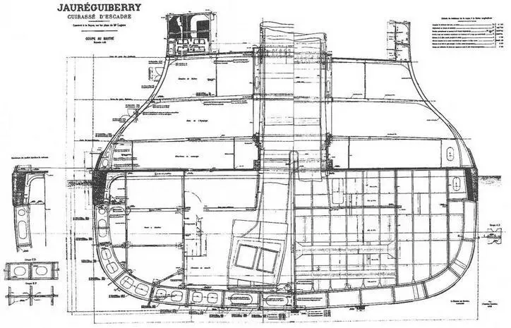 Броненосец Жорегибери 1893 г Конструктивный чертеж мидель шпангоута и - фото 17