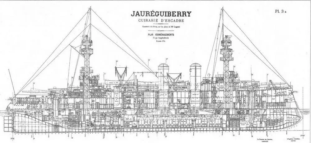 Броненосец Жорегибери 1893 г Продольный разрез FORGES ЕТ CHANTIERS DE LA - фото 18