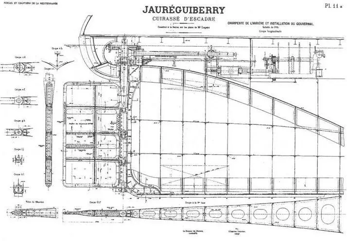 Броненосец Жорегибери 1893 г Продольный разрез корпуса детали конструкции - фото 21