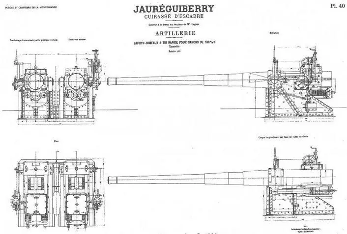 Броненосец Жорегибери 1893 г Продольный разрез 1386мм орудийной башни и - фото 38
