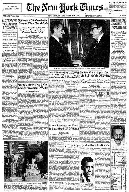 Первая страница газеты New York Times от 3 ноября 1974 года со статьей Фосбург - фото 151
