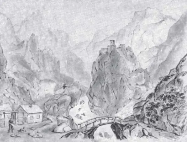 Рисунки Лермонтова Дарьяльское ущелье вверху и Тифлис Вид Пятигорска - фото 49