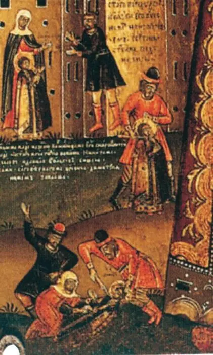 Святой царевич Димитрий Икона Фрагмент сцена убиения царевича Димитрия Около - фото 17