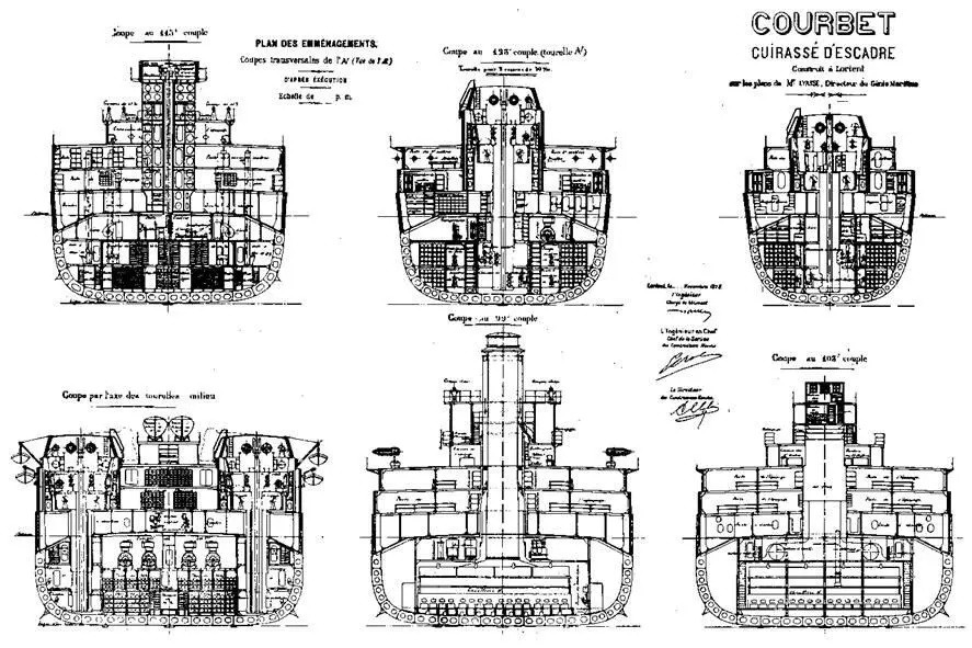 Линейный корабль Курбэ 1914 г Поперечные сечения корпуса Линейный - фото 24