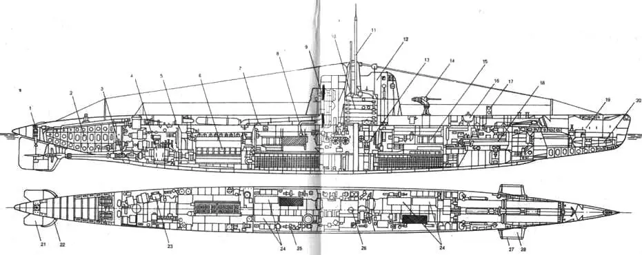 Подводная лодка XII серии а общее расположение серийной лодки б - фото 13