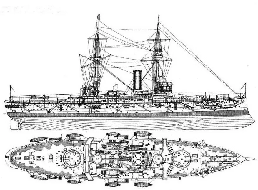 Броненосец Ринаун 1894 г Наружный вид и продольный разрез Броненосец 1 - фото 36