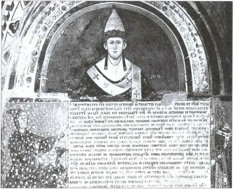 Папа Иннокентий III показывает буллу утверждающую управление Субиако Фреска - фото 25