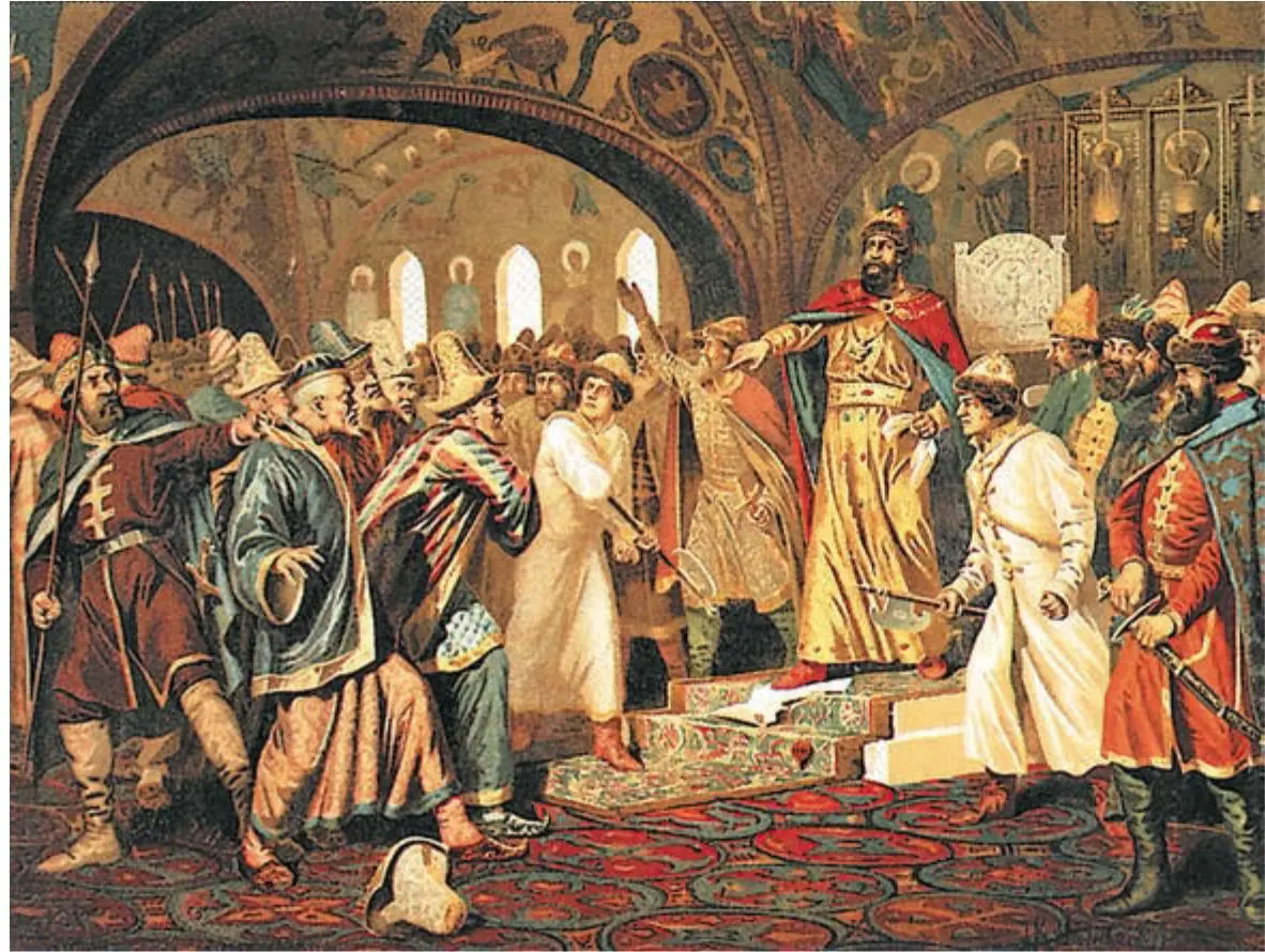 Иван III топчет ханскую басму грамоту с требованием выплаты дани Художник А - фото 256
