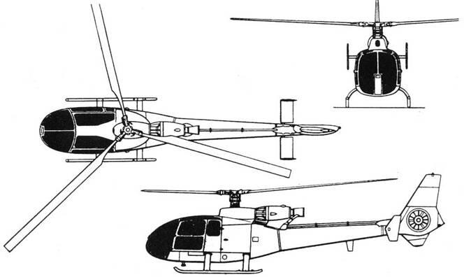 Схема вертолета AS342 Газель Вооружение может включать два контейнера НАР - фото 260