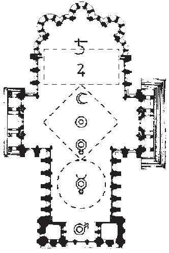 На плане собора пунктиром изображены три стола круглый квадратный - фото 160