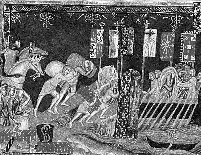 Погрузка крестоносцев на корабли Миниатюра из рукописи XIII века К XIV веку - фото 9