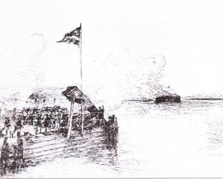 Плавучая батарея конфедераток в порту Чарльстоуна во время бомбардировки - фото 1