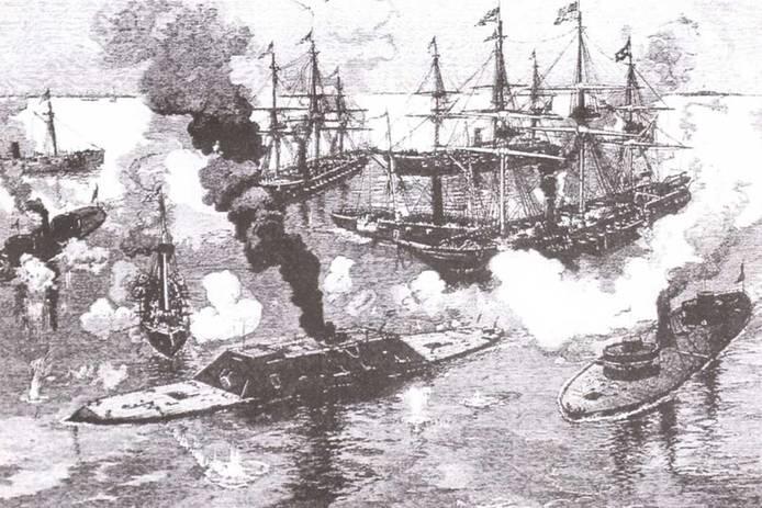 Теннеси окружен кораблями противника сражение в заливе Мобил август 1864 г - фото 15