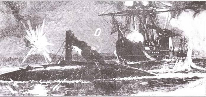 Броненосец Мангассас в бою за Новый Орлеан 23 апреля 1862 г На заднем плане - фото 5