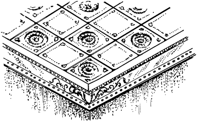 Рис 10Потолок оформленный плиткой с розетками и потолочными карнизами - фото 10