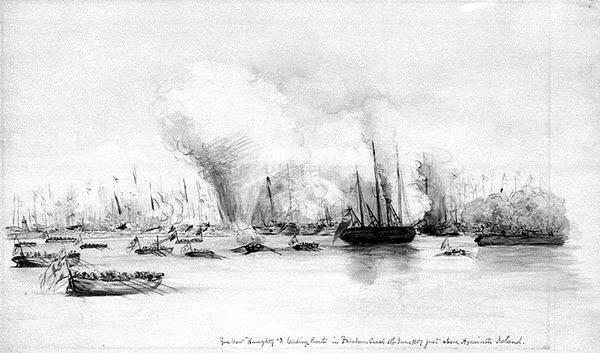 Канонерская лодка Хоти и десантные лодки в бухте Фатшан 1 июня 1857 г - фото 36