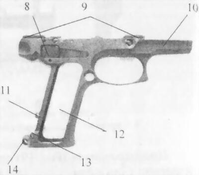 Б правая сторона Рис 17 Рамка пистолета Ярыгина 1 основание рукоятки 2 - фото 22