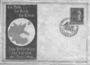 На почтовой открытке новая карта Германии уже с Австрией Марка с Гитлером - фото 13