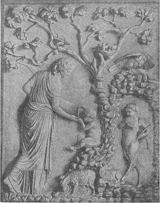 Нимфа Адрастея кормит маленького Зевса из рога козы Амалфеи Сзади Зевса стоит - фото 5