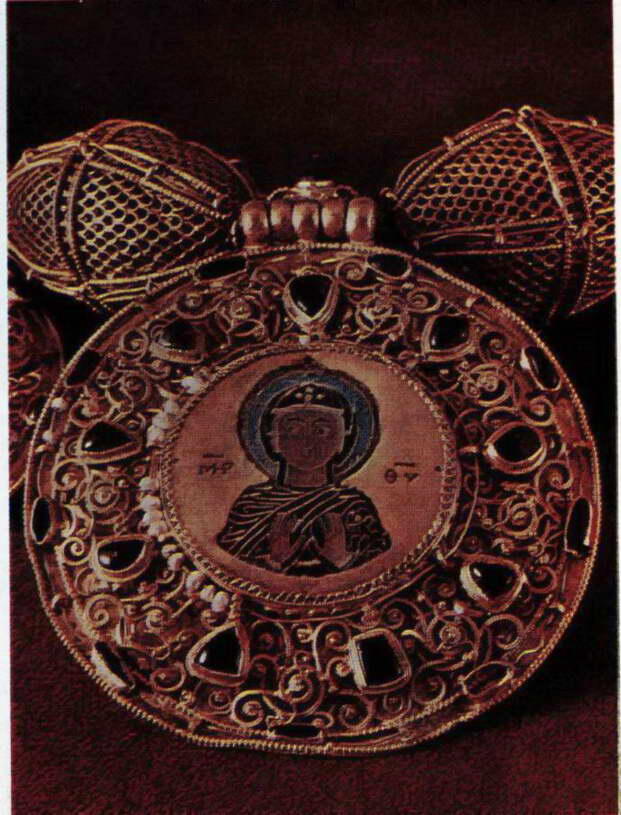 7 Рязанские бармы Икона БогоматерьОранта Медальон Золото эмаль - фото 10