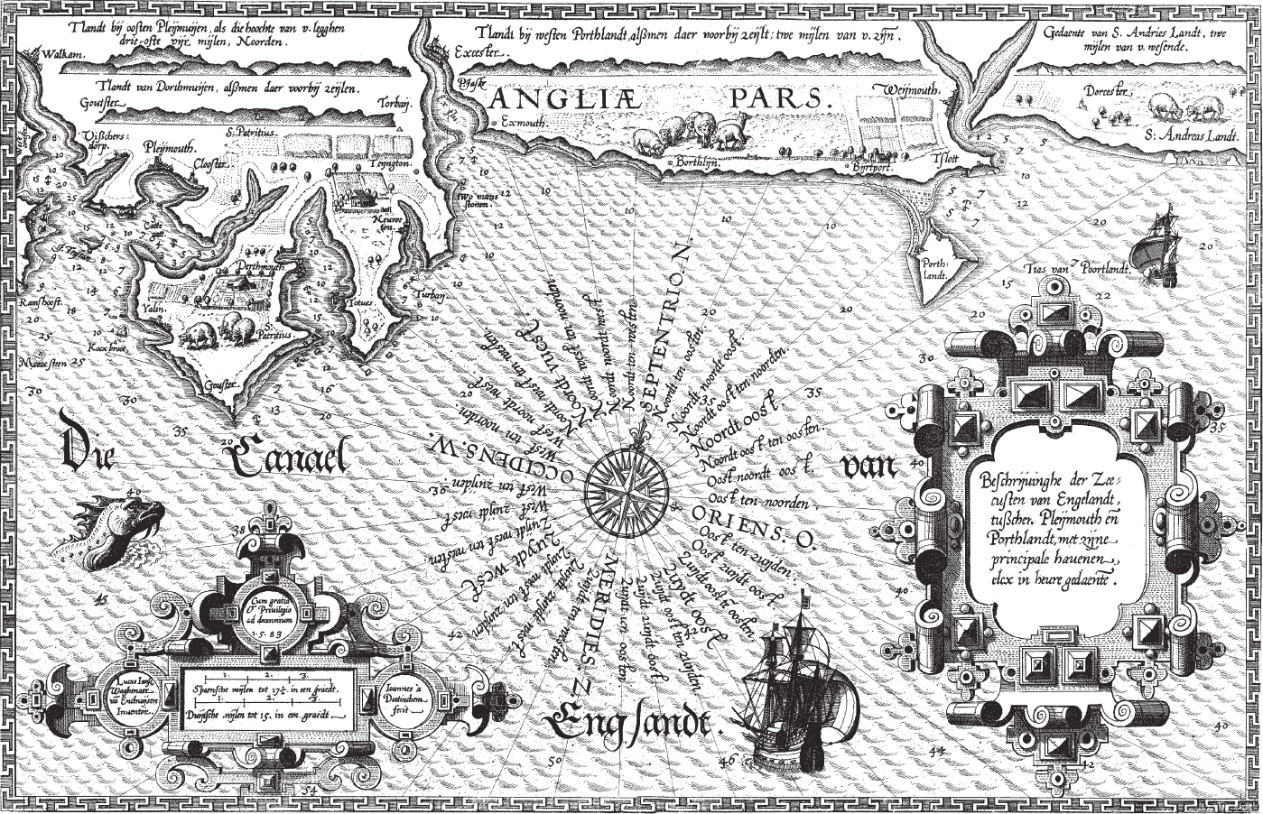 Навигационная карта ЛаМанша и побережья Англии от Плимута до Веймута 1583 г - фото 1