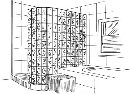 Рис 2 Перегородка из стеклоблоков В современный интерьер ванной комнаты - фото 2