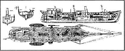 Клипер 1го поколения Опричник 1856 r Боковой вид и план верхней палубы Для - фото 1