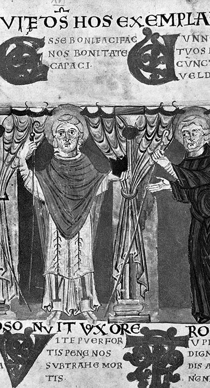 Святой Бонифаций апостол Германии с предстоящим святым Вунибальдом Миниатюра - фото 20